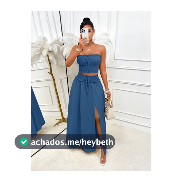 AIJ Conjunto Elegante Feminino com Top Curto Sem Alças com Babados, Detalhe Franzido e Saia Midi com Fenda, Adequado para Festa e Uso Casual no Verão