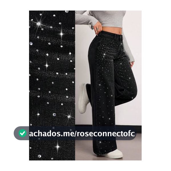 SHEIN Tall Calça Denim Feminina Casual Solta Reta Cintura Média Brilhante com Design de Strass Cintilante para Festa Carnaval Dia dos Namorados Moda Verão e Primavera para Mulheres Altas