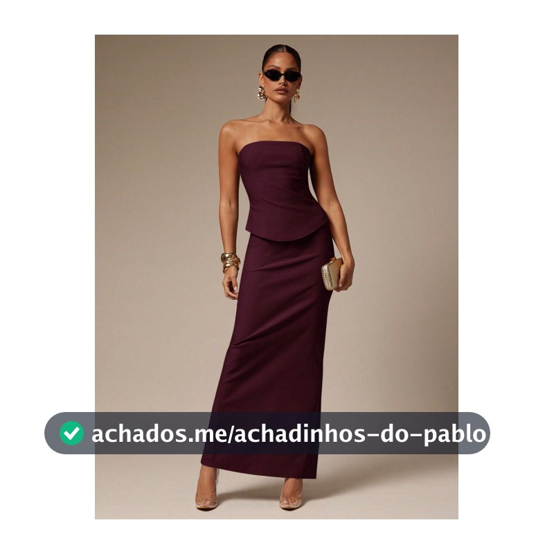 Silquee Conjunto de 2 peças com top bandeau e saia em cor sólida elegante para festa, para mulheres
