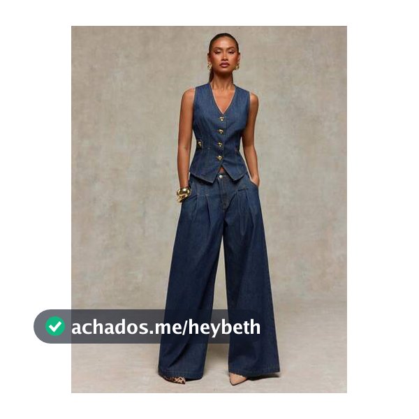 Normani Conjunto Casual de Denim com Colete de Metal com Decote em V e Botão Único e Calça Pantalona para Mulheres
