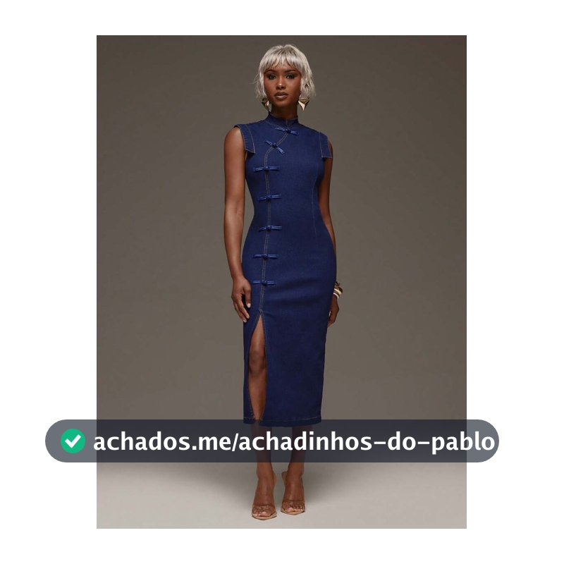 Normani Vestido Denim Slim Fit com Fenda e Botões de Sapo, Moda de Verão Feminina