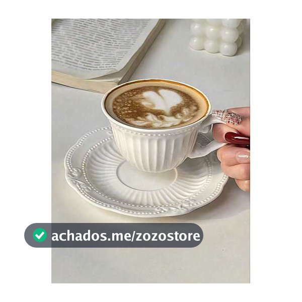 Conjunto de Xícara de Café e Pires de Cerâmica com Relevo Vintage, Elegante Xícara de Café Tipo Latte com Design de Relevo Floral, Conjunto de Xícara e Pires de Cerâmica para Chá da Tarde