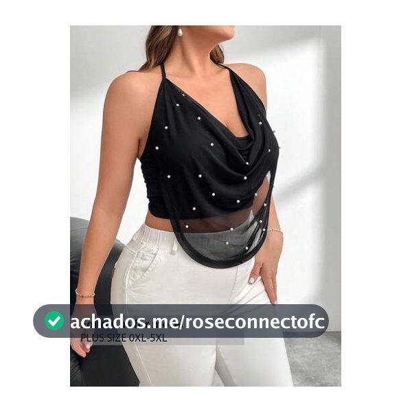 Firerie Regata Plus Size Feminina de Verão Solta e Fluida, com Alças Finas e Detalhe de Pérolas e Tule, Decote Costas Nuas, Elegante, Casual, para Férias, Shows e Festas