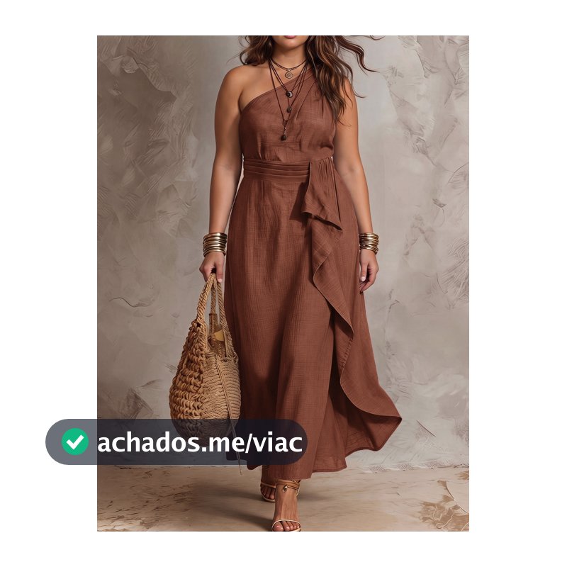 SHEIN Clasi Vestido de Moda para Férias Plus Size com Ombro Único e Babado na Barra
