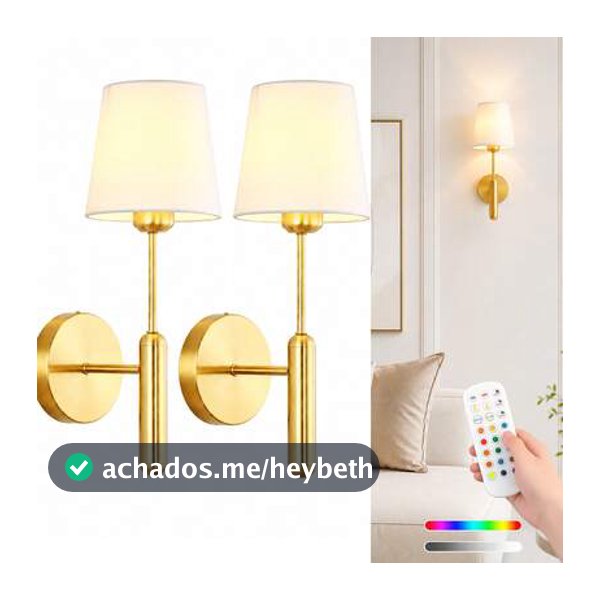 2 Conjuntos de Lâmpadas de Parede com Bateria Recarregável, 15 Temperaturas de Cor Ajustáveis com Controle Remoto, Operadas a Bateria, Sem Necessidade de Fiação, Adequadas para Quarto, Cabana, Luz de Leitura ao Lado da Cama