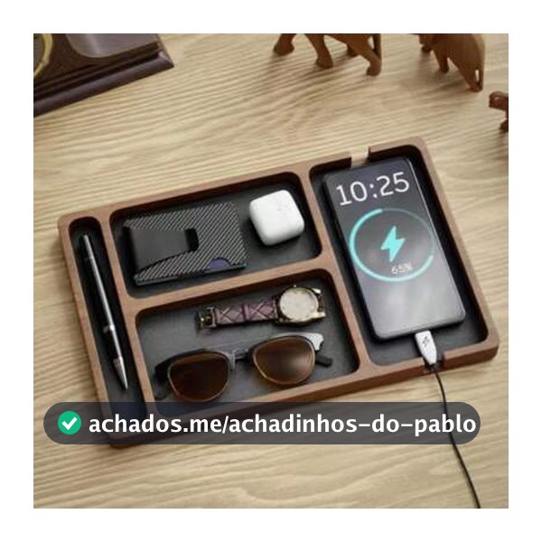1 Peça Organizador de Mesa de Madeira - Caixa de Armazenamento de Madeira Maciça com Múltiplos Compartimentos, Pode Guardar Óculos/Telefone/Fones de Ouvido, Bandeja de Mesa de Escritório com Divisórias" Volta às Aulas