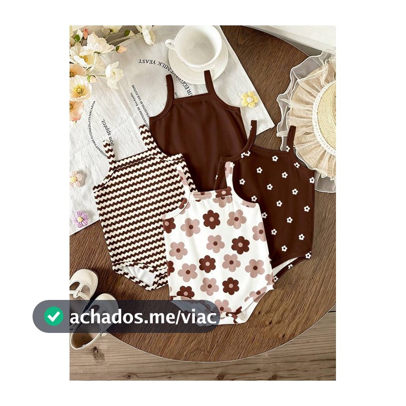 SHEIN 4 Peças Macacão de Bebê Recém-Nascida Fofo com Estampa Floral & Listrada
