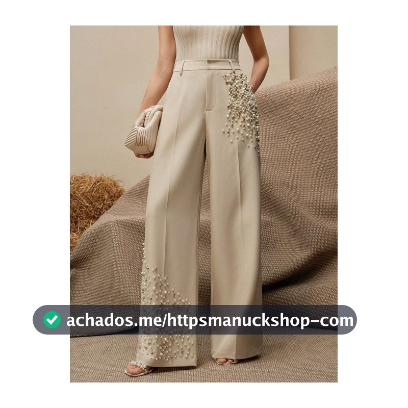 Anewsta Tall Branco,Outono,Elegante,Paetê,Calça Bege Fashionável com Enfeites Pesados para Outono,Inverno,Ano Novo,Festa,Casamento,Chique,Estiloso,Natal,Formal,Mulheres Altas