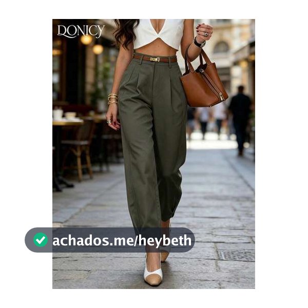 DONICY Calça Feminina Verde Exército Sólida de Perna Larga, Tecido Plissado Texturizado Elegante, Adequada para Escritório e Uso Diário em Todas as Estações (Sem Cinto)
