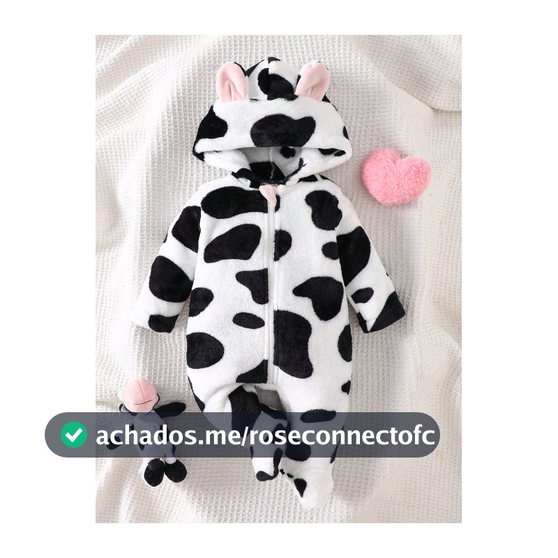 SHEIN Macacão de Moletom com Capuz de Manga Longa Estampa de Vaca Simples e Fofa para Recém-Nascido, Forro de Fleece, Outono/Inverno, Roupa de Descanso, Zíper, Animal, Macio e Aconchegante, Roupa de Dormir, Presente