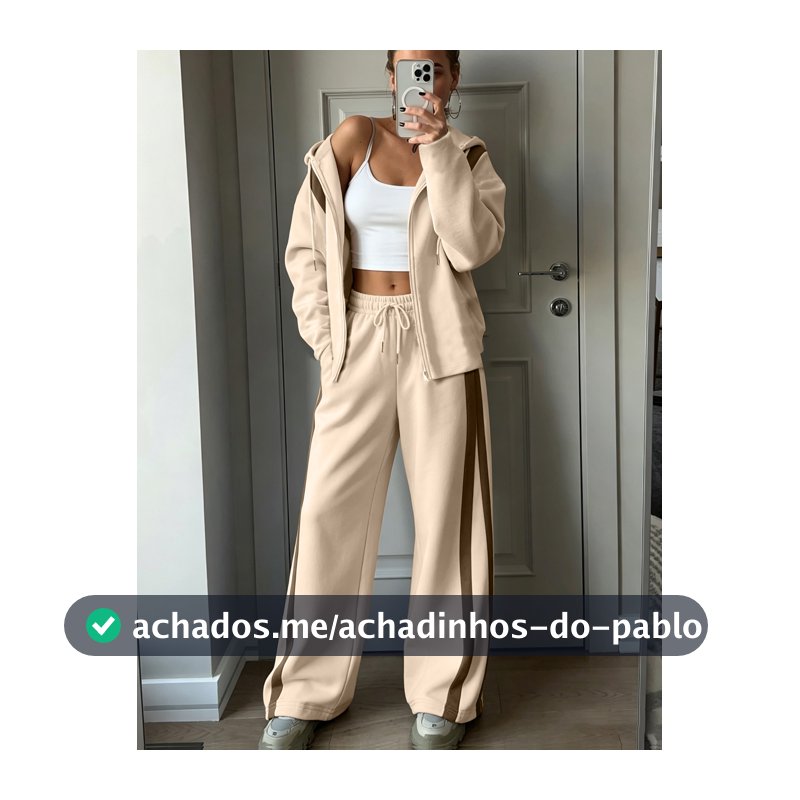 Selamara Conjunto de 2 Peças Moletom com Capuz e Zíper e Calça de Cor Sólida para Mulheres