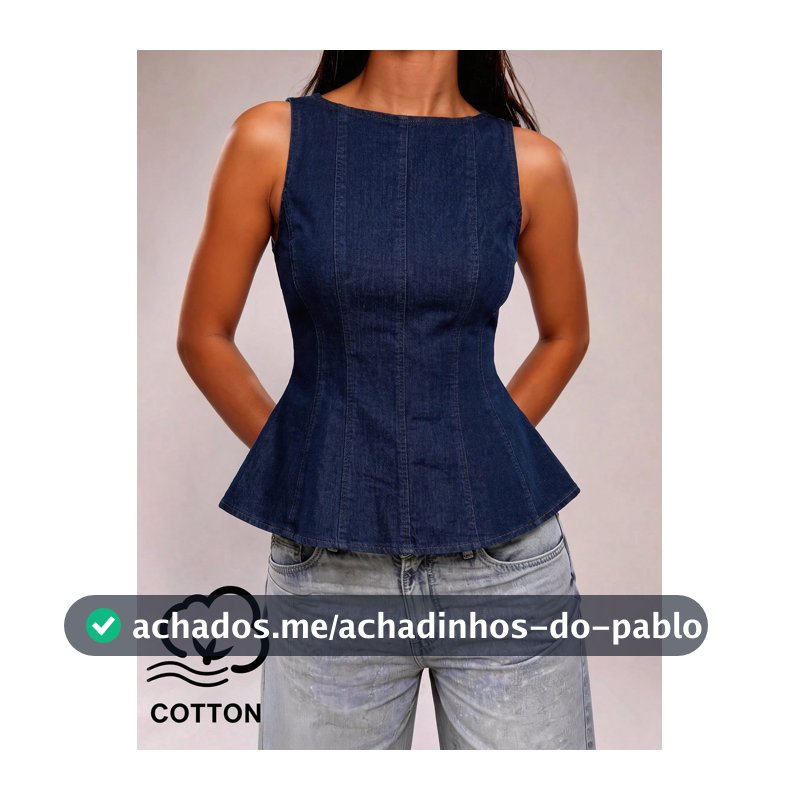 SHEIN BAE Elegante e Fashionable Top Denim Azul-Índigo com Decote em V e Babados sem Mangas, Adequada para Uso Casual, Diário, Trabalho, Encontros com Amigos e Mais Ocasiões na Primavera/Verão