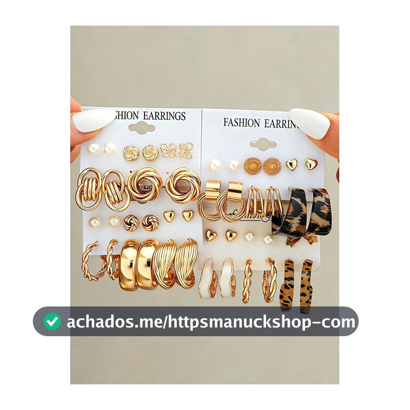 46/22 Peças Conjunto de Brincos Elegantes Vintage Luxuosos de Metal Dourado, Adequado para Uso Diário e Festas