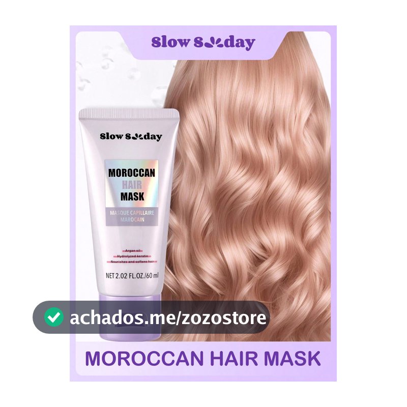 Máscara Capilar Marroquina Slow Sunday, Marroquina, Anti-Frizz, Nutritiva, Mantém o Cabelo Macio e Brilhante, Adequada para Todos os Tipos de Cabelo, Boa Escolha para Férias, Essenciais de Viagem, Halloween & Natal, Adequada para Cuidados Capilares de Outono & Inverno