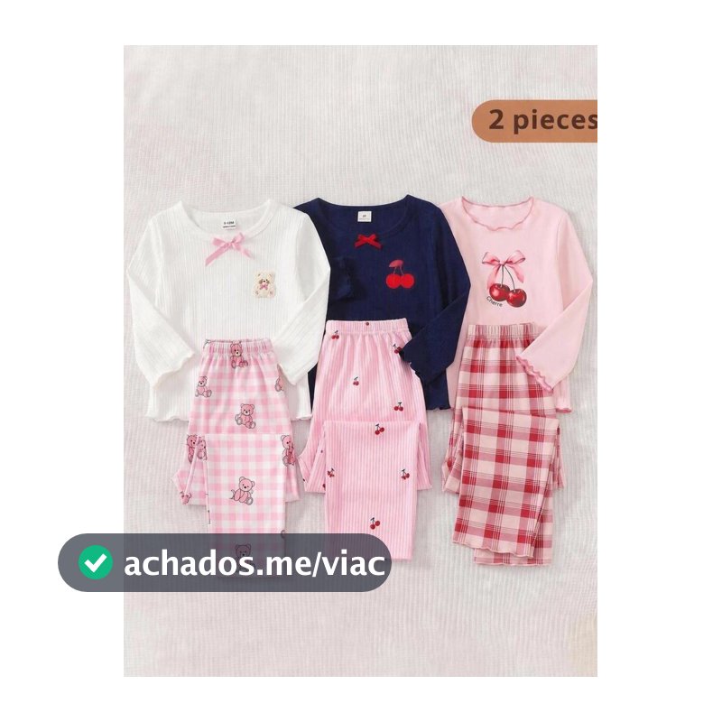 1 Conjunto Roupa de Ficar em Casa para Bebê Menina com Gola Redonda