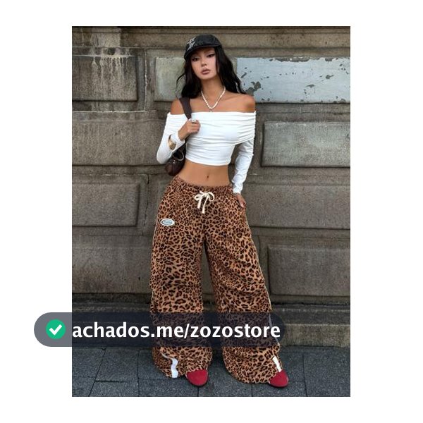 Coolane Calça Parachute Marrom Estampa de Leopardo para Uso Diário Casual Esportivo Streetwear Outono/Inverno Feminina e Masculina, Estilo Igual para Casal