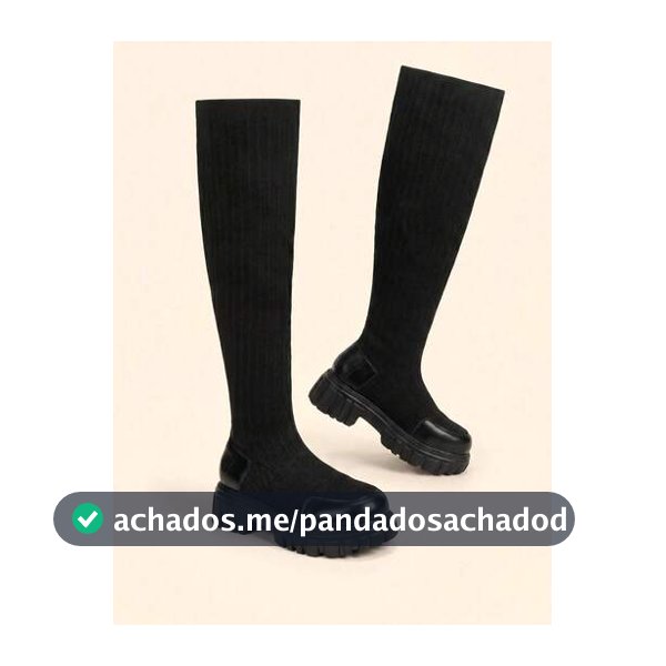 CUCCOO BASICS Botas Over-the-Knee de Malha com Sola Grossa e Minimalistas Pretas para Férias de Verão