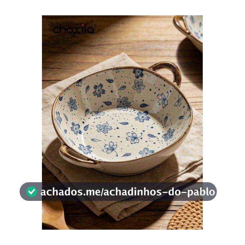 choxila 1 Peça Conjunto de Tigela de Cerâmica, Tigela de Sopa, Macarrão e Sobremesa com Alça Dupla e Relevo Floral, Utensílio de Mesa