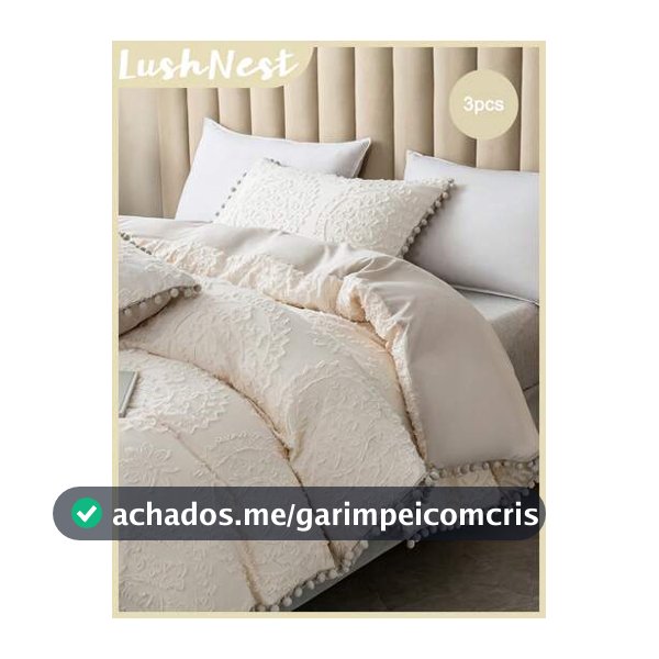 3 Peças Conjunto de Capa de Edredom Floral Bege com Pompom Cinza Vazado (1 Capa de Edredom + 2 Fronhas, Edredom Não Incluído), Tecido de Poliéster Macio e Amigável à Pele, Adequado para Quarto, Quarto Principal, Quarto de Hóspedes, Todas as Estações