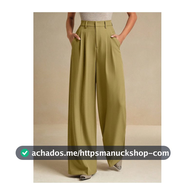 Anewsta Calça de Trabalho Perna Larga de Cor Sólida Minimalista