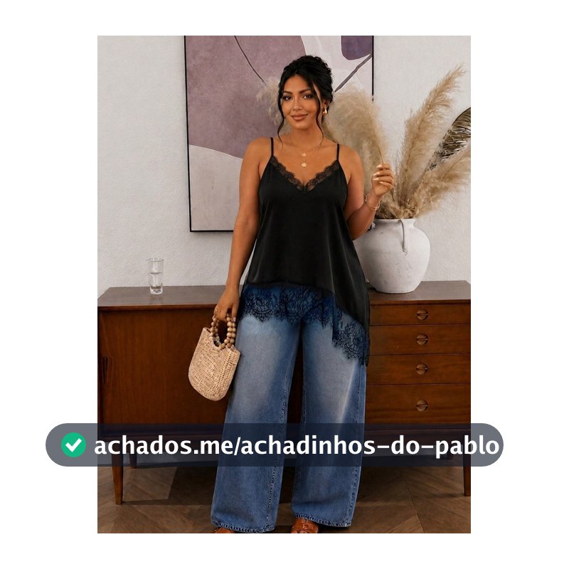 Lounesse Regata Camisole Plus Size Sexy de Verão com Renda, Patchwork e Bainha Assimétrica