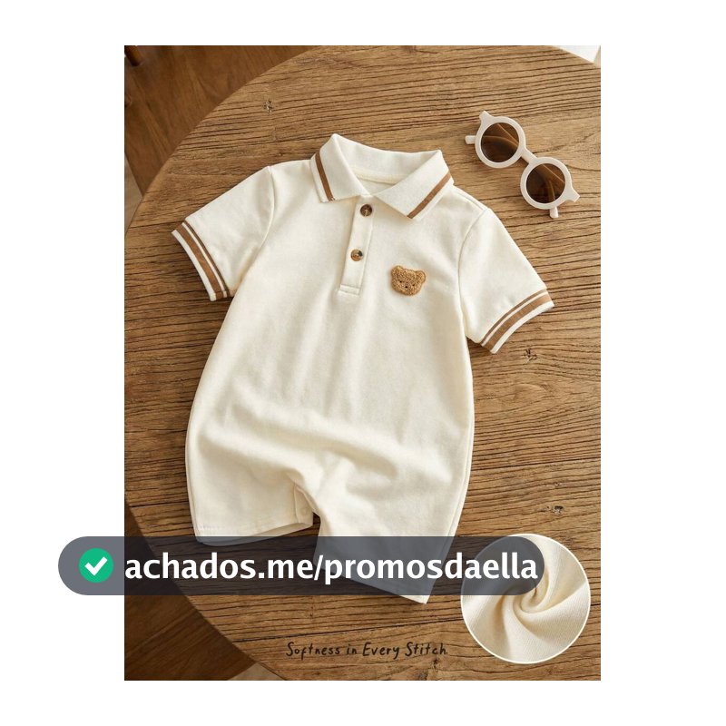 Cozy Pixies Macacão de Manga Curta com Gola de Urso Cartoon para Bebê Menino, Versátil e Confortável