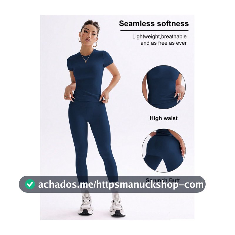 FWH Conjunto Fitness Estilo Campus OOTD Menina Doce, Conjunto Fitness Campus Doce & Cool 2 Peças, Primavera/Verão Elástico Ajuste Slim Gola Redonda Moda Esportiva Doce