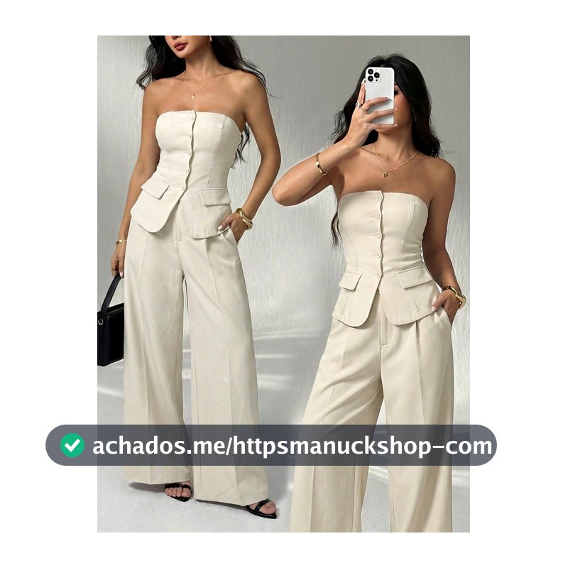 SHEIN PETITE 1 Conjunto de Top Camisete Ajustado de Cor Sólida e Calça Elegante para Outono/Inverno, Mulheres Petite