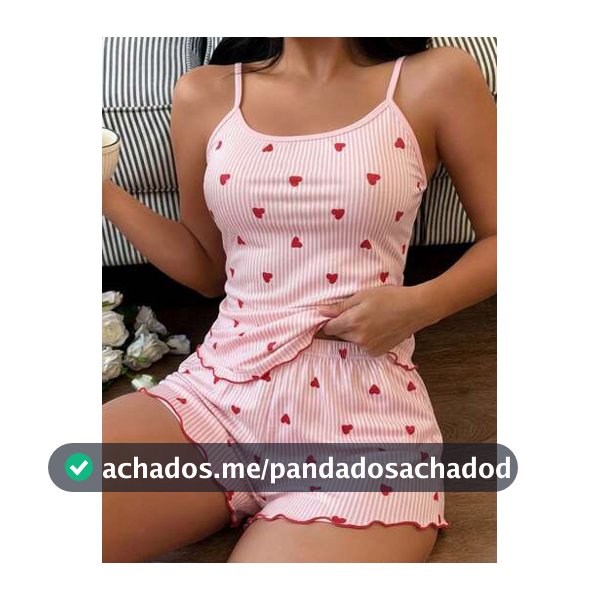 Conjunto Pijama Coração Listrado