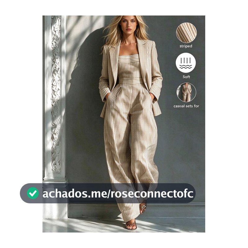 Trelyra Conjunto Elegante Casual Listrado Feminino 2 Peças, Roupa de Escritório, Transporte, Passeio, Férias, Volta às Aulas, Outono/Inverno