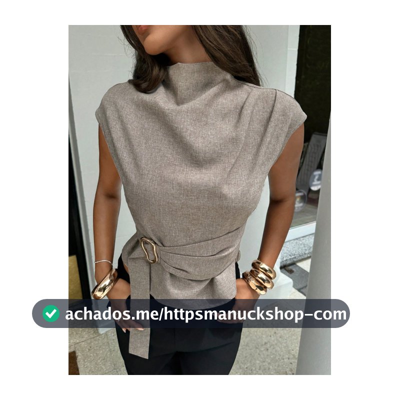 Aloruh Top de Manga Curta Cáqui, Top Formal Elegante de Estilo Vintage Minimalista para Escritório e Passeio, Top Elegante para Uso no Trabalho, Blusas Elegantes e Clássicas para Mulheres, Looks Elegantes de Verão