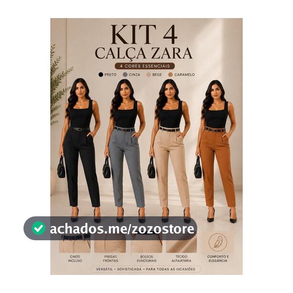 Kit 4 Calças Femininas Alfaiataria Cintura Alta com Cinto Social Elegante Confortável