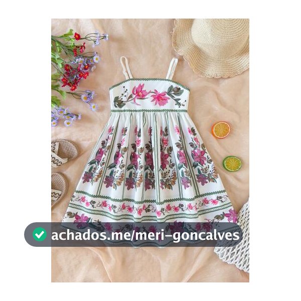 SHEIN Vestido Fofo com Estampa Floral Branca e Bainha com Babados para Menina Jovem