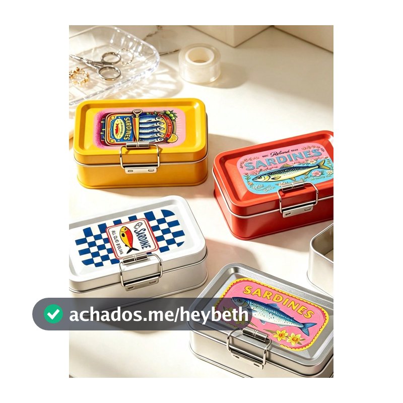 Caixa de Metal Mini com Tampa Flip de Sardinha Vintage, Caixa de Armazenamento de Cartão de Joias com Divisor de Espinha de Peixe, Caixa de Joias Portátil com Fechamento por Pressão, Armazenamento Compartimentado para Brincos, Anéis, Colares, Adequada para Deslocamento, Viagens Curtas, Mesa de Dormi...