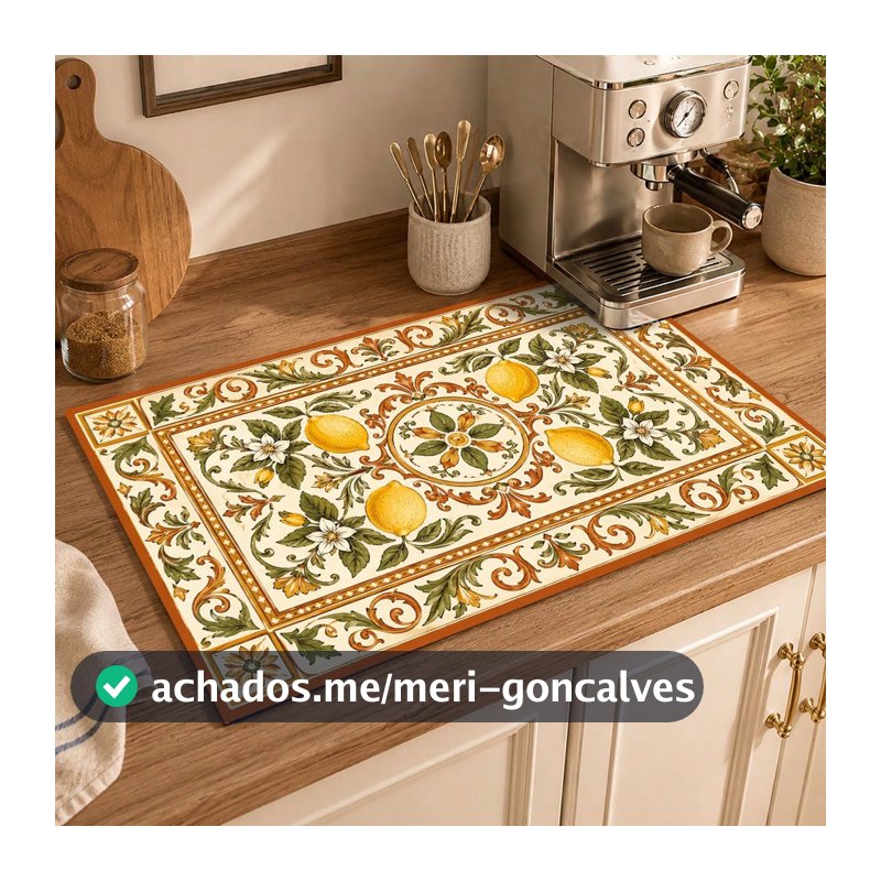 1 Peça Tapete Absorvente de Terra Diatomácea com Padrão de Limão Azul & Branco, Tapete de Secagem de Bancada de Cozinha, Tapete de Máquina de Café, Tapete de Cafeteira Pour Over, Tapete Escorredor de Pratos & Xícaras, Tapete de Cozinha Antiderrapante e Resistente ao Calor, Tapete de Mesa de Jantar, ...