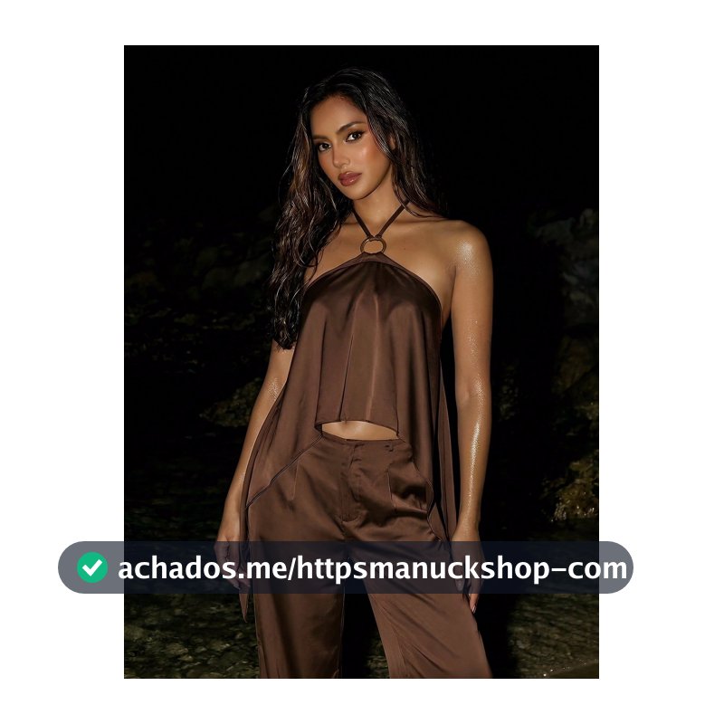SHEIN ICON Regata Feminina com Decote Halter, Costas Abertas e Bainha Assimétrica com Amarração