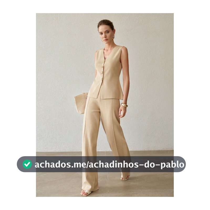 MOTF CONJUNTO PREMIUM DE COLETE DE MALHA SEM MANGAS COM DECOTE EM V & CALÇA PARA MULHERES