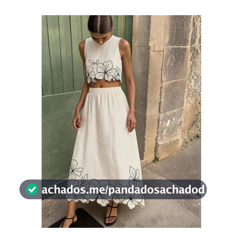 Travachic Conjunto Feminino 2 Peças com Regata Cropped Bordada e Saia Midi Casual Elegante Estilo Cottagecore Jamaicano, Xadrez Preto e Branco, para Brunch e Férias de Verão