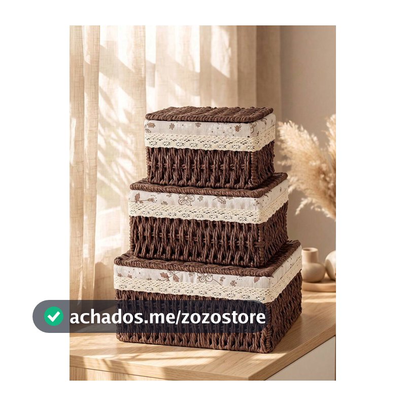 3 peças/Conjunto Cestas de Armazenamento Trançadas P+M+G Com e Sem Tampas, Caixas Organizadoras de Mesa Estilo Boêmio, Adequadas para Chaves, Cosméticos, Lanches, Artigos de Papelaria, Brinquedos, Cestas de Armazenamento Decorativas, Mesa de Centro, Entrada, Sala de Estar, Uso no Armário, Bandejas T...