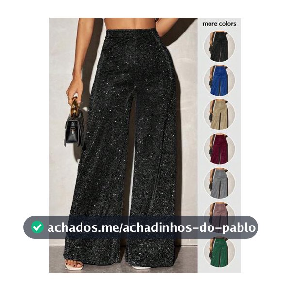 SHEIN SXY Calça de Cintura Alta e Perna Larga em Material Malha Brilhante e Casual para Mulheres