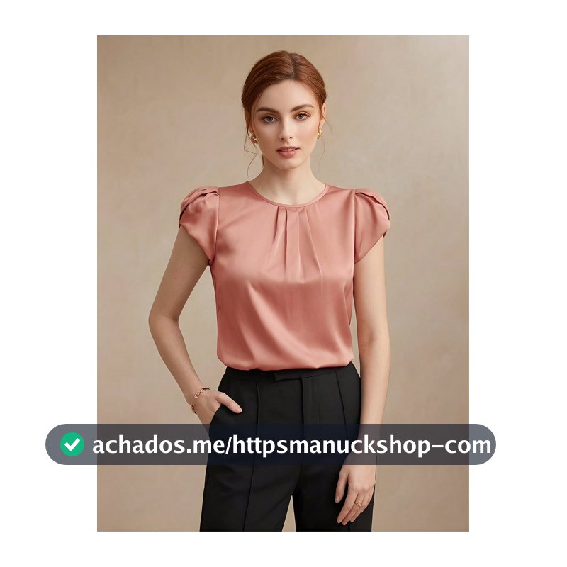 BizChic Camisa Feminina de Manga Curta com Gola Redonda, Estilo Formal de Negócios e Férias, Uso Diário, Trabalho, Encontro, Escritório, Emagrecedora, Elegante, Versátil, Outono, Halloween, Volta às Aulas, Festa, Aniversário, Convidada de Casamento, Igreja, Ocasião Especial, Estilo Francês Vintage C...