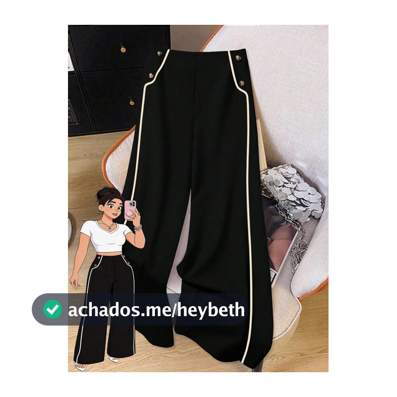 GlowEve CURVE Calça Reta Casual Feminina Plus Size com Acabamento Contrastante