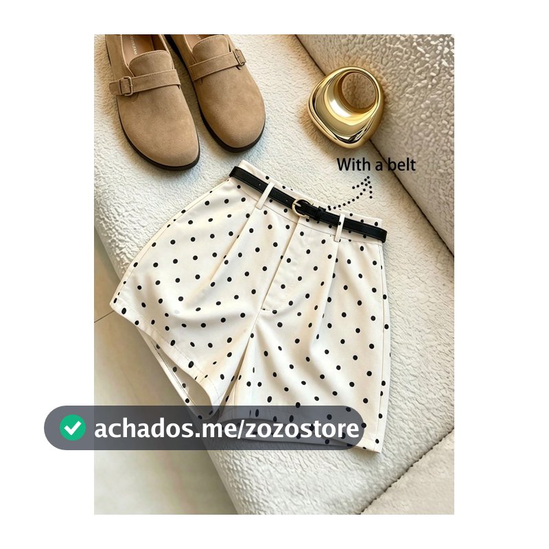 SHEIN Franclia Shorts Elegantes para Mulheres, Cintura Alta com Poá e Cor Contrastante com Cinto, Shorts em Linha A, Primavera, Verão, Outono e Inverno, Shorts Versáteis para Passeios, Encontros e Férias