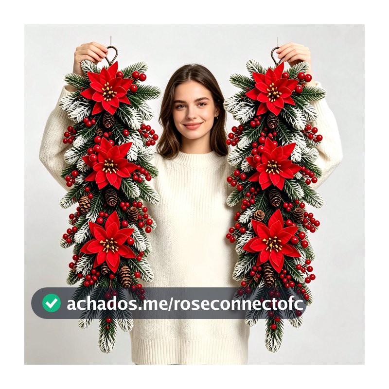 2 Peças Conjunto de Guirlanda de Natal Premium, Artesanato Requintado Cria Atmosfera de Feriado, Poinsettia Artificial, Bagas Vermelhas e Folhas de Pinheiro, Decoração de Jardim de Natal e Ano Novo, Decoração de Jardim Externo