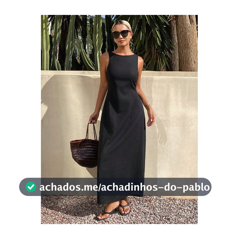 DAZY Vestido Feminino Decote em V Ajustado Bodycon com Gola Halter, Preto, Elegante, Minimalista Francês, para Férias de Verão