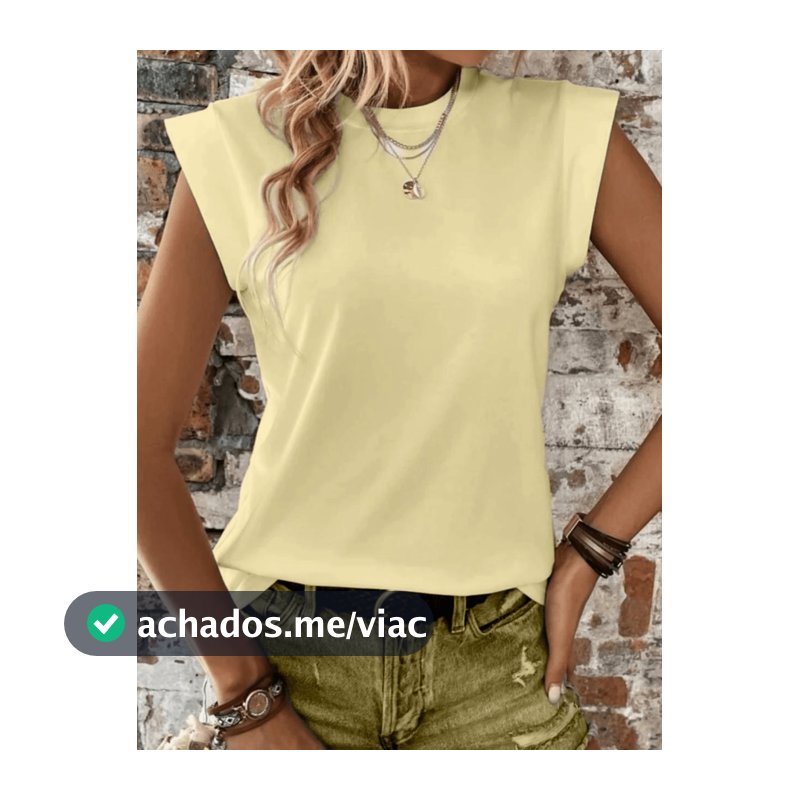camiseta feminina gola redonda manga estruturada fashion