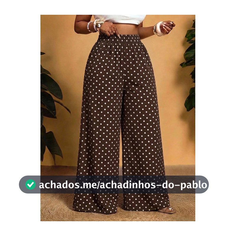 Veslaya 2026 Primavera/Verão Nova Chegada Calça Feminina Plus Size Solta Extra Longa com Estampa de Bolinhas Marrons para Férias, Casual, Streetwear, Praia, , Festa de Fogueira