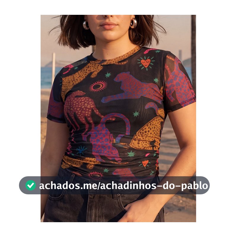 CAJUNI Top de Tule, Ajuste Slim, Estampa de Leopardo.