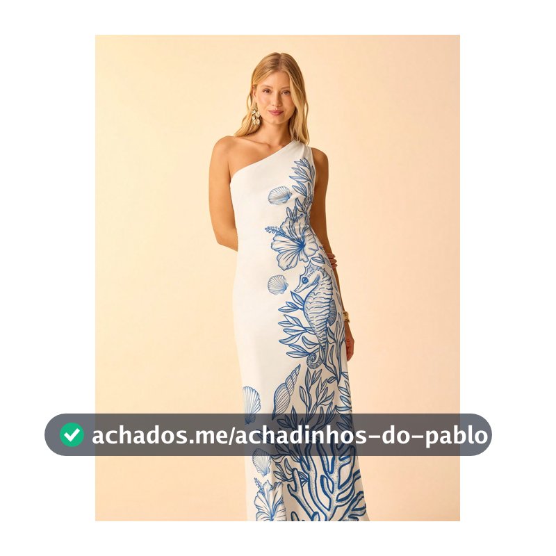 CAJUNI Vestido Casual de Férias com Decote Assimétrico e Cintura com Laço, Estampa Tropical, Oceano Azul, Conchas, Cavalo-Marinho e Coral, Midi