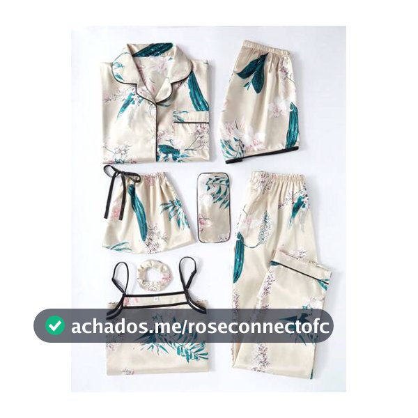 LuxeNights 7 Peças Conjunto de Pijama Estampa Floral em Cetim, Roupas de Outono e Inverno Aconchegantes e Elegantes